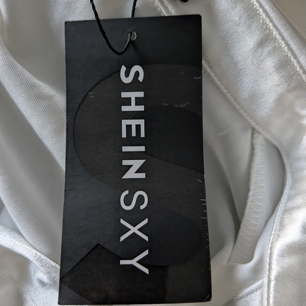 SHEIN White Blazer Satin Finish Tailored Fit - Picture 10 of 10